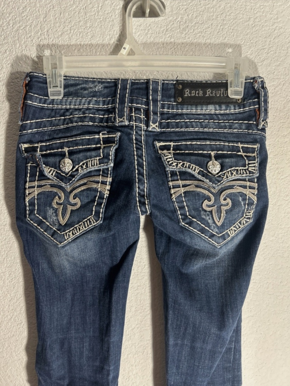 Rock Revival Morgan Boot Cut Jeans Womens 24x31.5 Embellished Pockets Denim - Picture 3 of 8